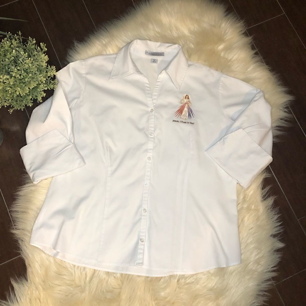 Port Authority white 3/4 sleeve button down XL